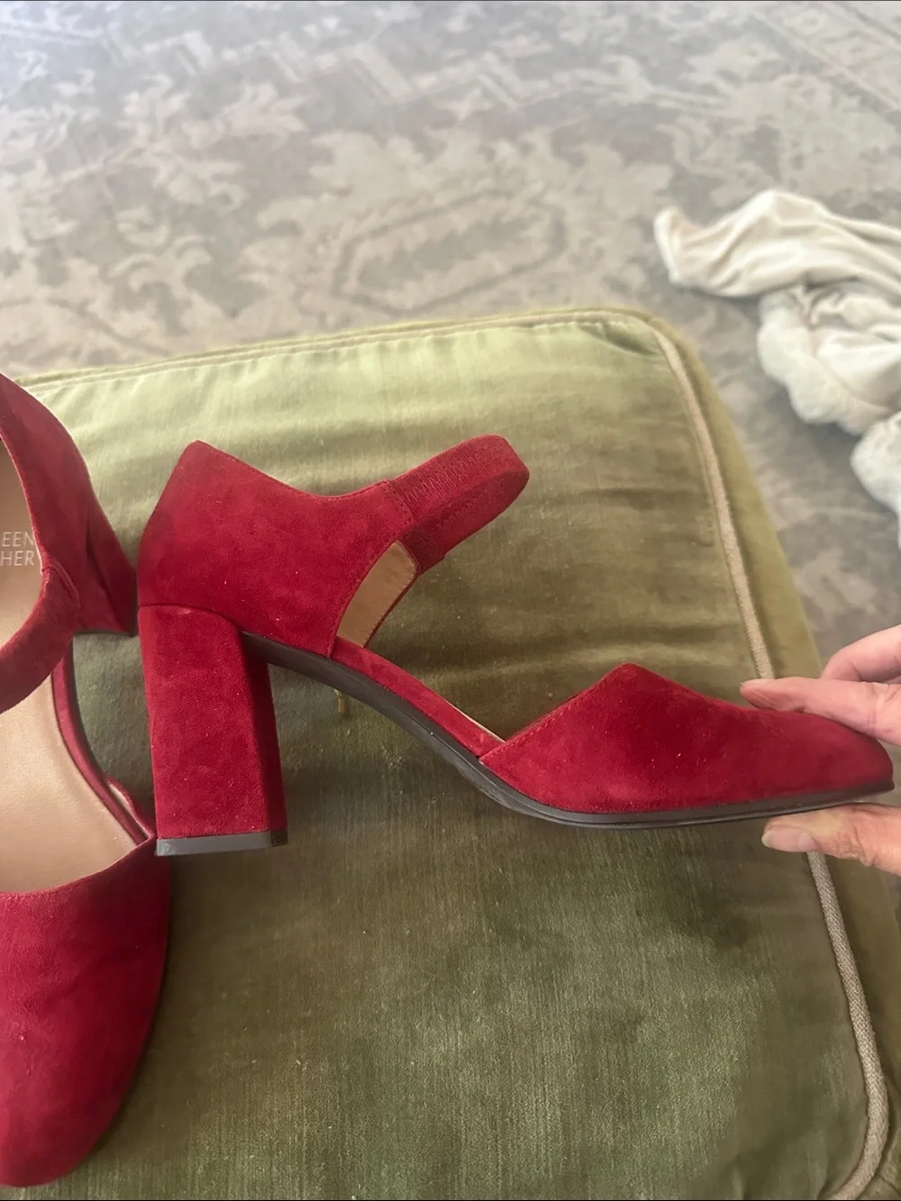 Eileen Fisher Red Suede Mary Jane Block Heels only worn once